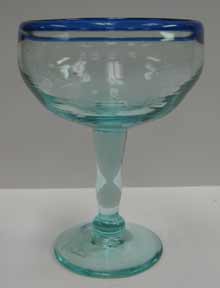 Mexican Hand Blown Margarita Glass - Blue Rim